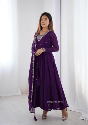 Purple Colour Georgette Anarkali With Dupatta And Pant - Orgenza Store - digisoch