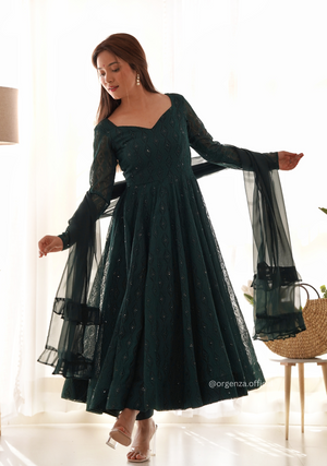 Georgette Silk Lukhnowi Sequence Work Anarkali - Orgenza Store