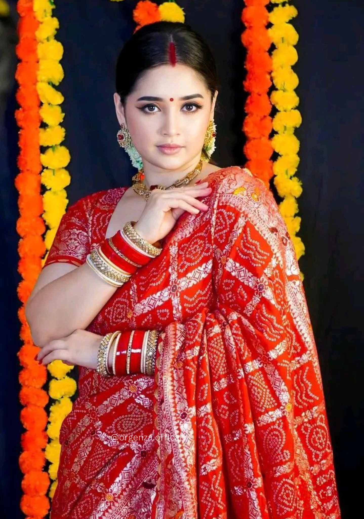 Karwachoth Special viscose Meenakari Bandhej Saree