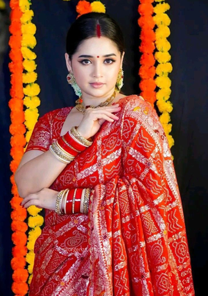 Karwachoth Special viscose Meenakari Bandhej Saree - Orgenza Store - digisoch