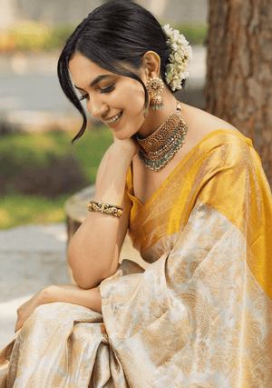 Yellow Colour Rich Pallu Saree Jacquard Zari With Blouse - Orgenza Store - digisoch