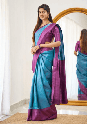 C Blue Colour Lichi Silk Saree With Jacquard Zari Work - Orgenza Store - digisoch