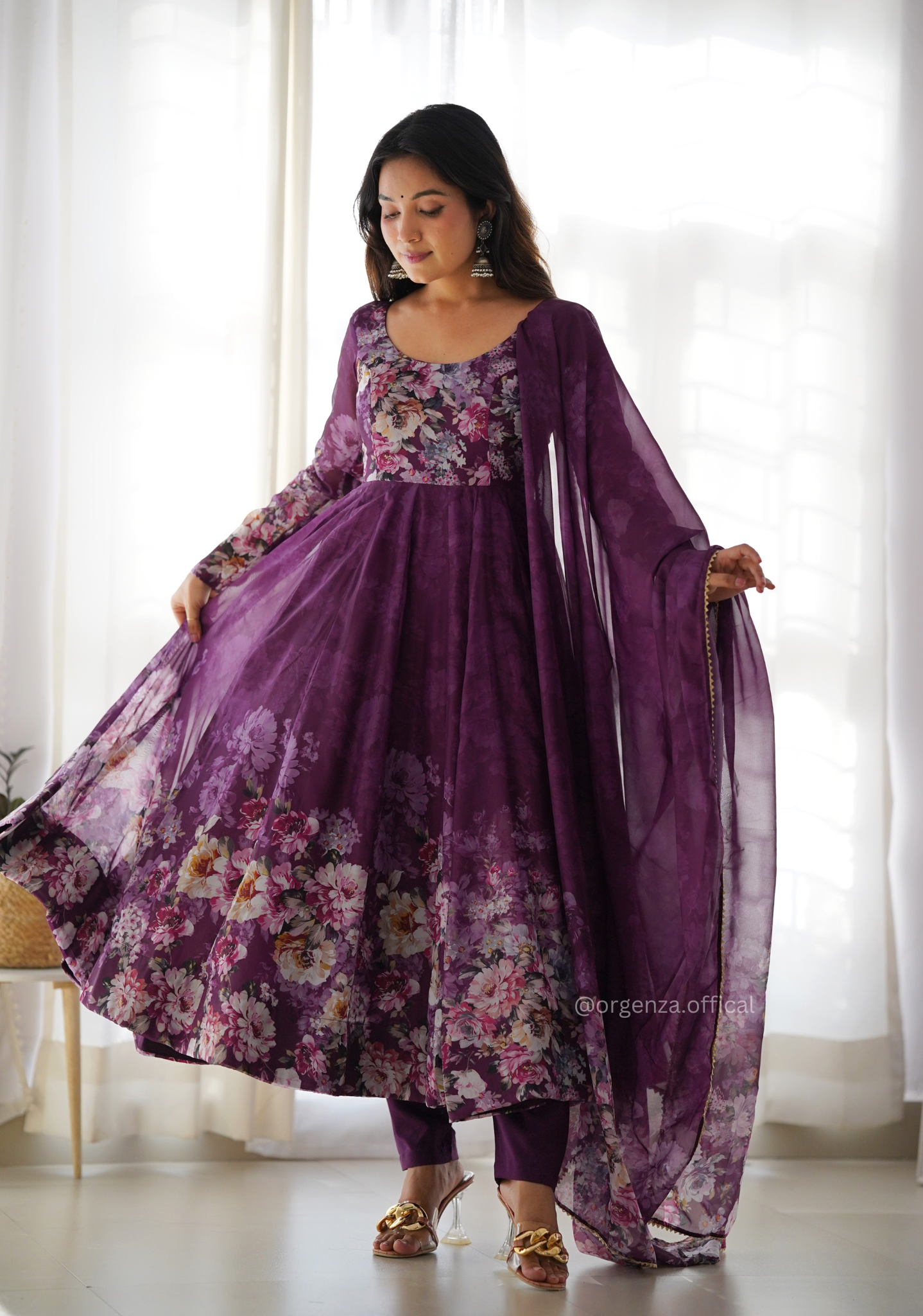 Floral Organza Silk Anarkali Kurtis - Orgenza Store