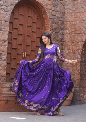 Soft Silk Copper And Gold Zari Weaving Gown - Orgenza Store