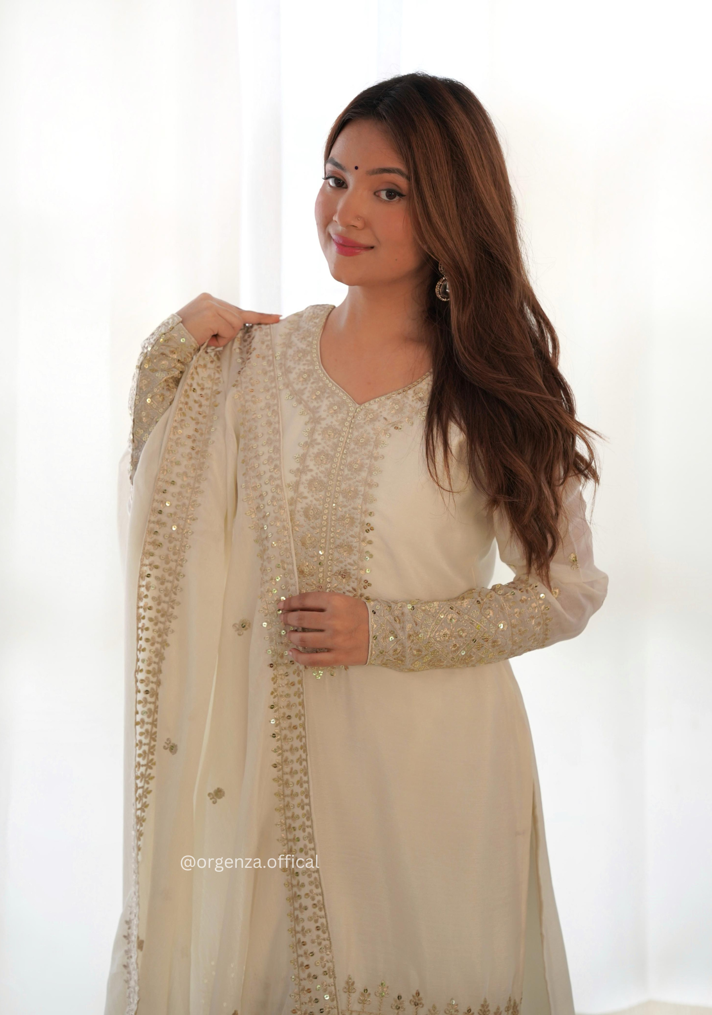 Chinon Silk Fabric Straight Fit Kurta With Dupatta Set - Orgenza Store