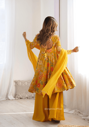 Roman Silk Chanderi Fabric Kediya Kurta With Palazzo Set - Orgenza Store - digisoch