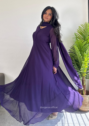 Purple Colour Pure Georgette Gown - Orgenza Store