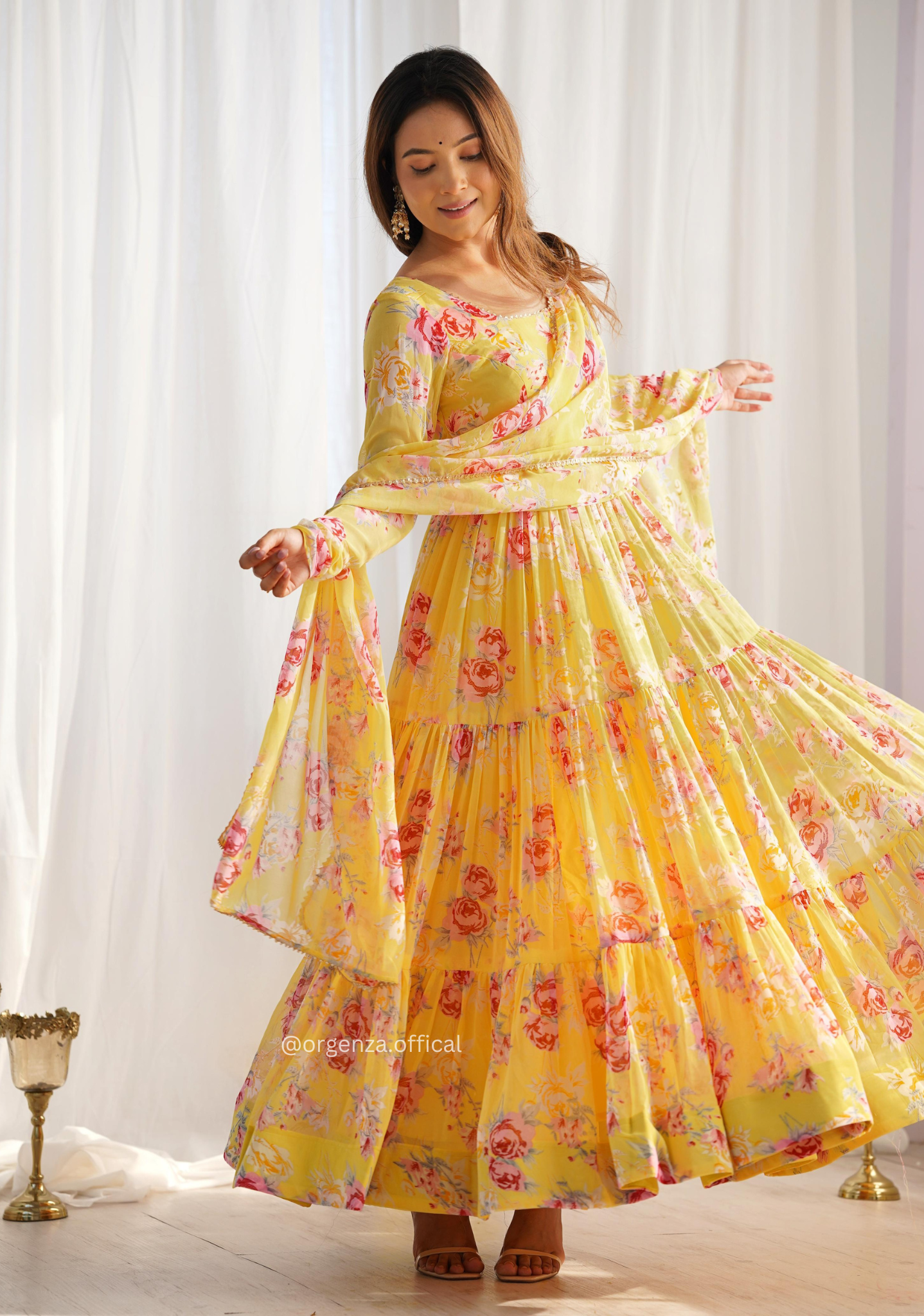 Pure Georgette Silk Floral Print Kurtis With Dupatta Set - Orgenza Store