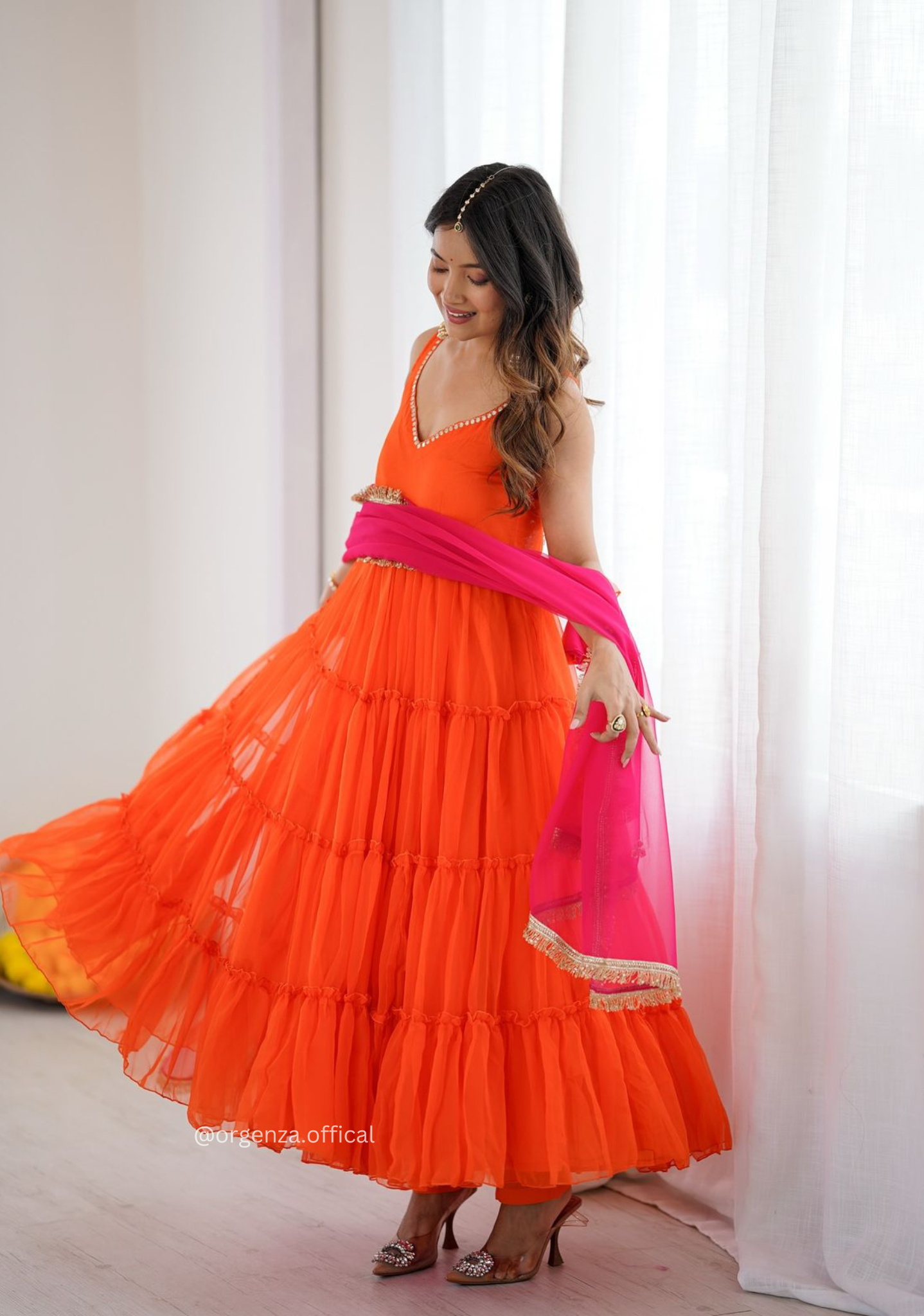 Orange Colour Georgette Chiffon Anarkali Kurti