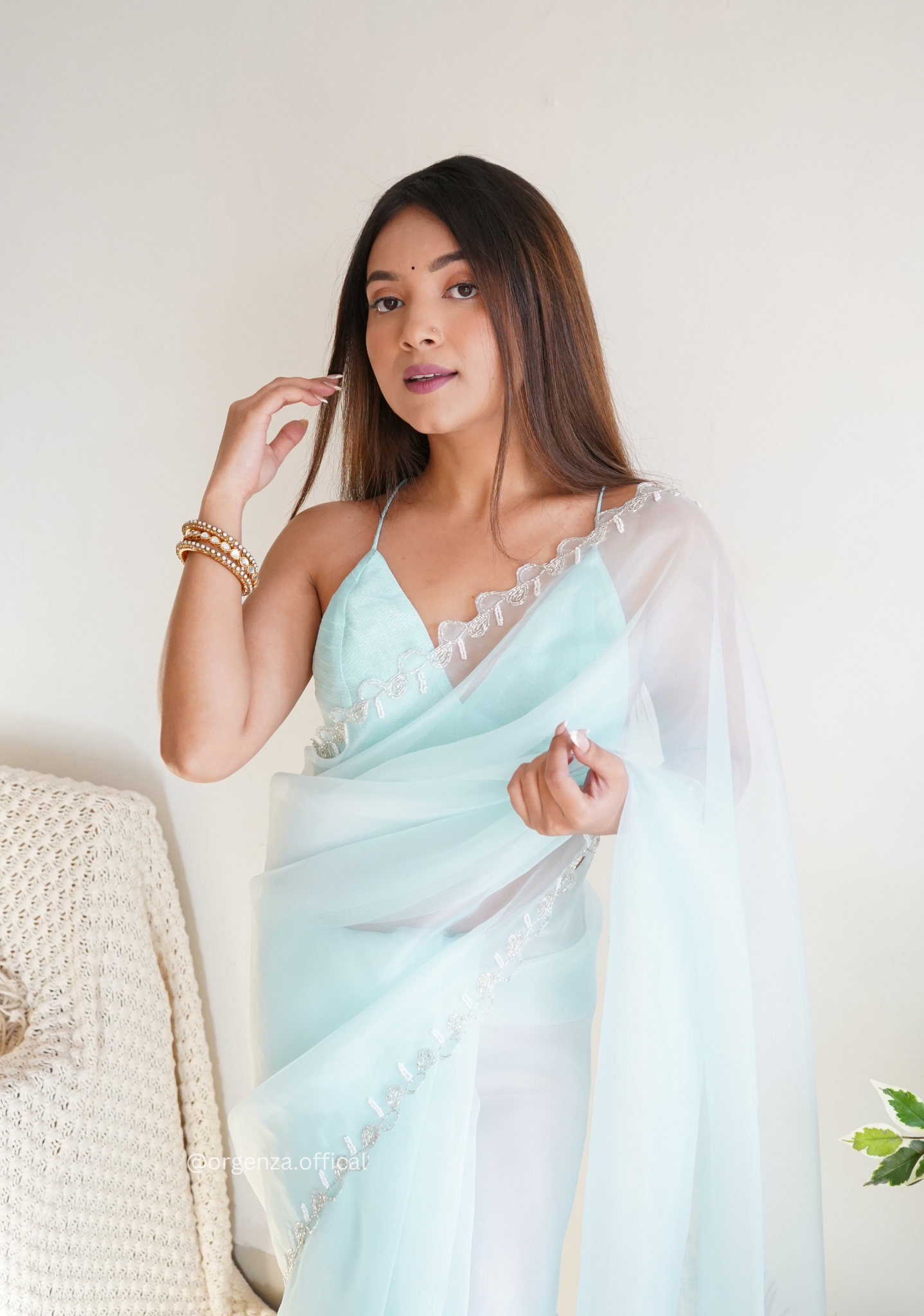 Sky Organza With Jardoshi And Khatli Work - Orgenza Store