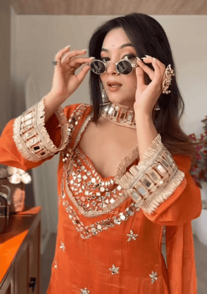 Fendy Silk Mirror Work Sharara Suit Set – Ready to Wear Women’s Ethnic Outfit (4 PCS) - Orgenza Store - digisoch