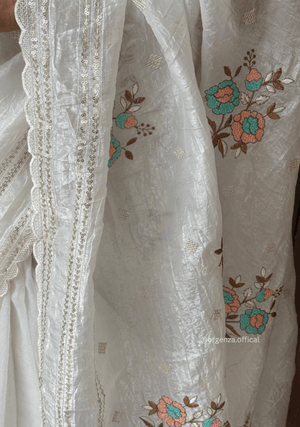 White Colour Crush Organza Saree - Orgenza Store - digisoch
