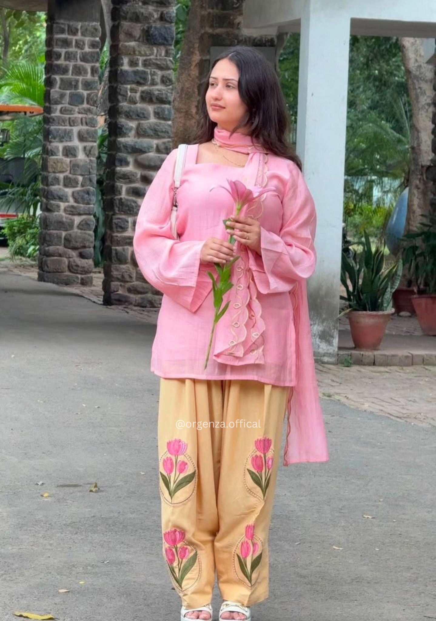 Peach Mal Cotton Top with Embroidered Farshi Salwar Set