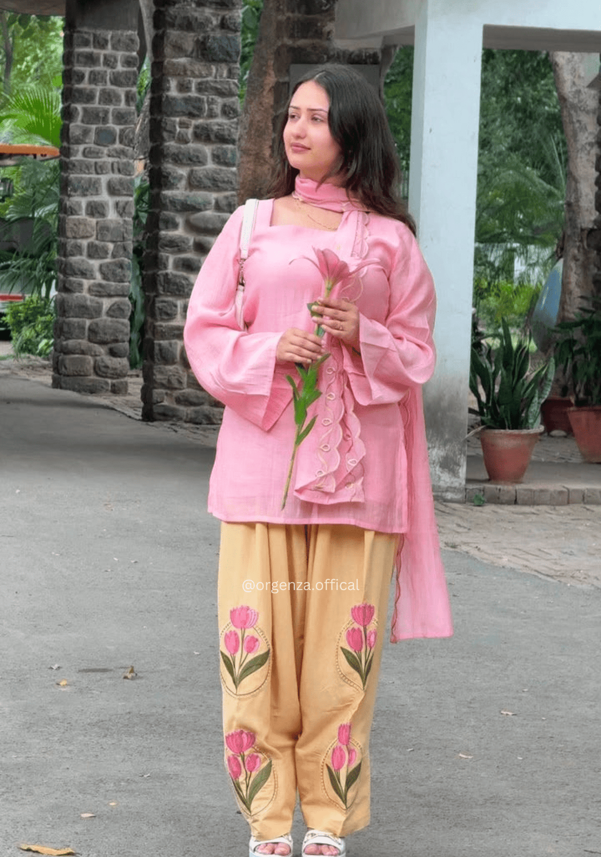 Peach Mal Cotton Top with Embroidered Farshi Salwar Set