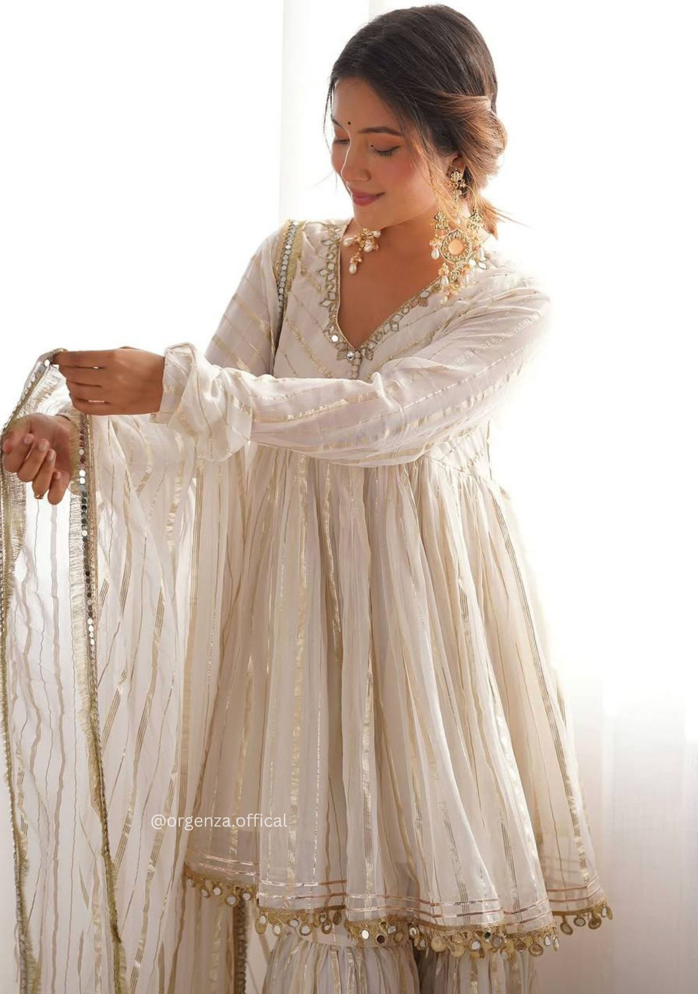 Off White Colour Kediya Sharara Palazzo Fully Stitched Kurti