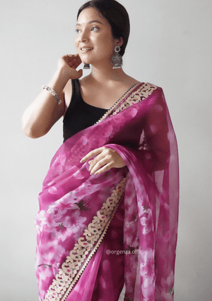 Pink Organza Saree With Gotta Patti Border - Orgenza Store - digisoch
