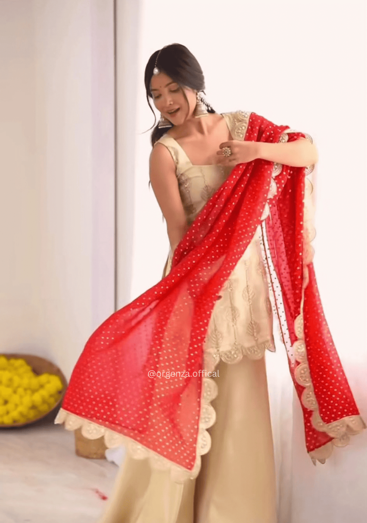 Cream Natural Crepe Silk Heavy Embroidered Palazzo Set