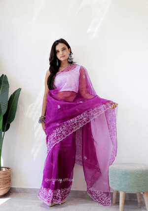 Lavender Colour Embroidery Thread Work Saree - Orgenza Store - digisoch