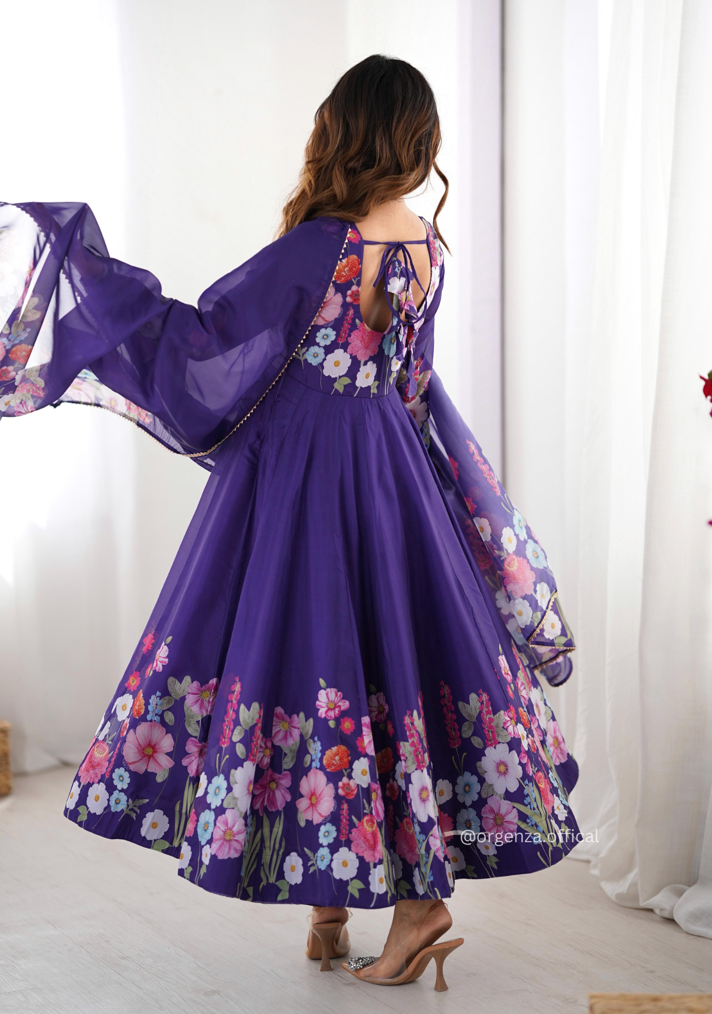 Floral Organza Anarkali With Dupatta And Pant - Orgenza Store