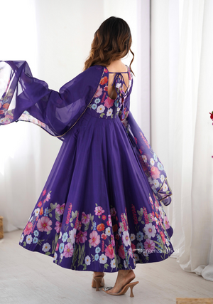 Floral Organza Anarkali With Dupatta And Pant - Orgenza Store