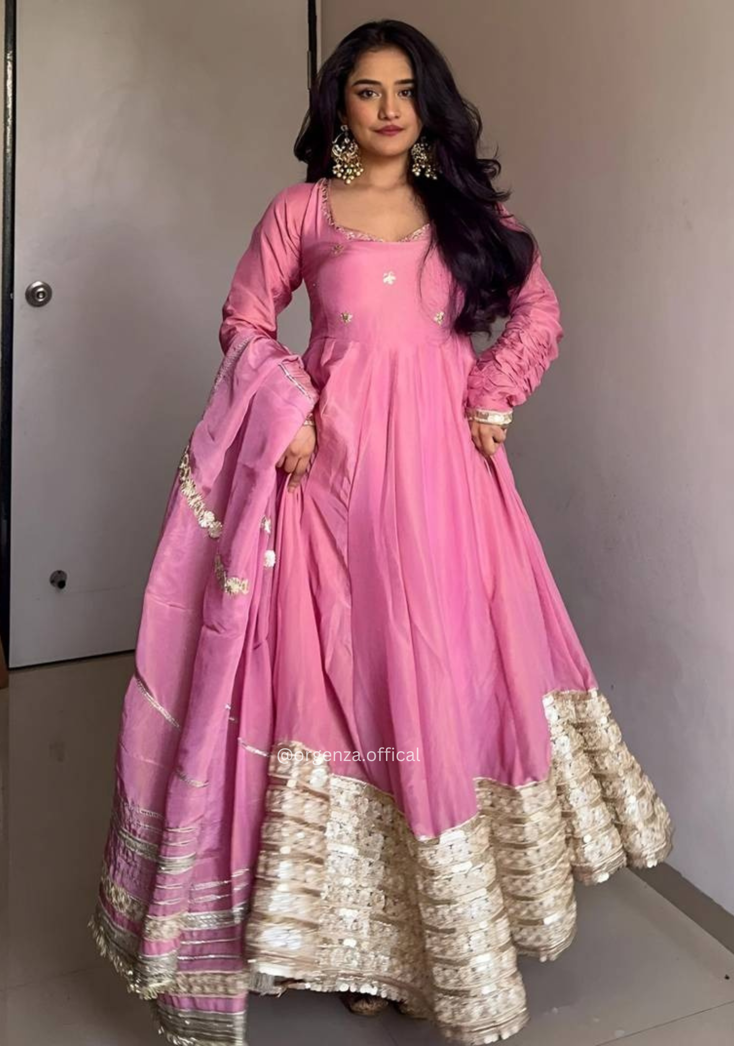 Premium Chinon Silk Anarkali Suit Set (3-Piece) with Zari Sequins & Dori Latkan