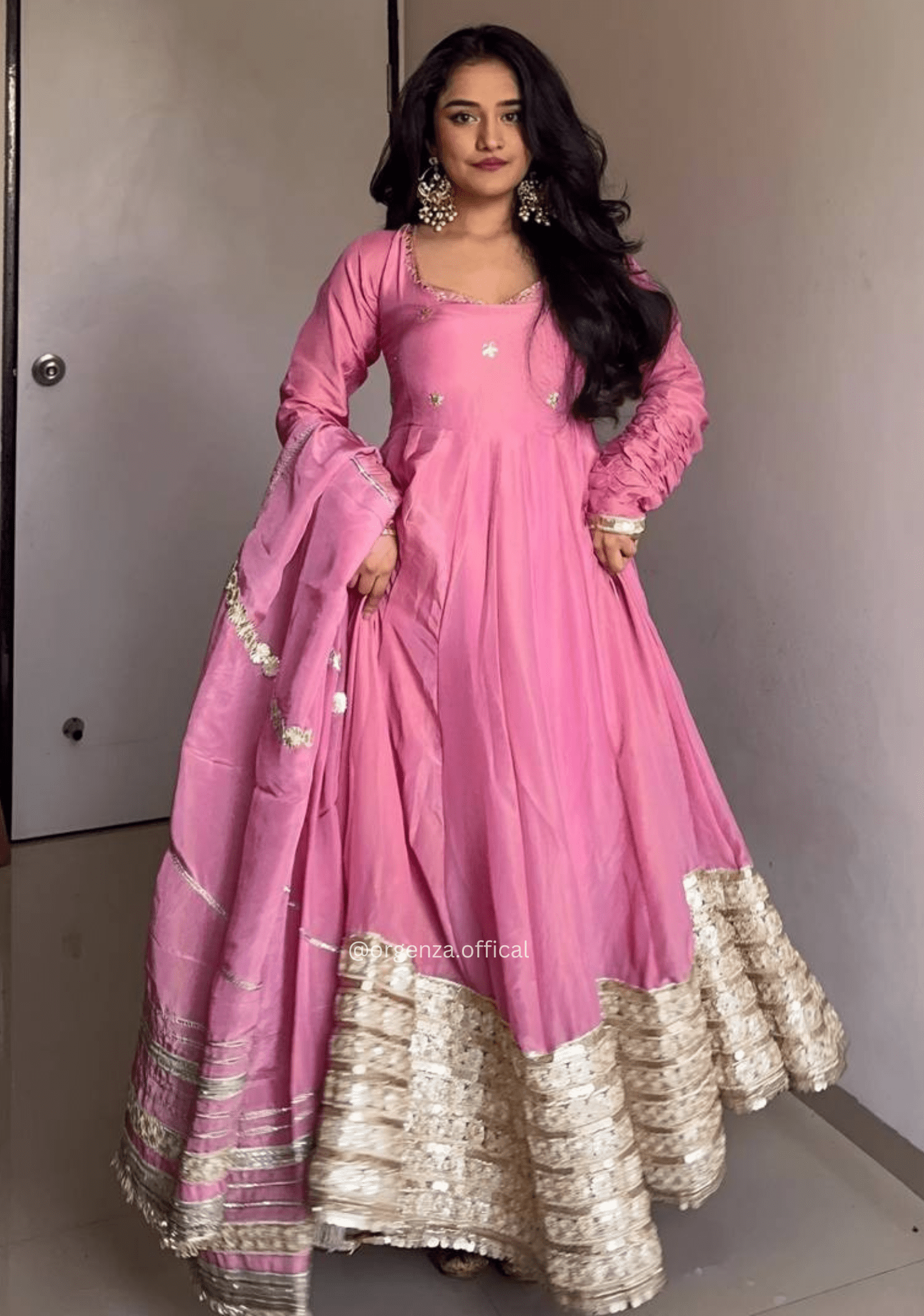 Premium Chinon Silk Anarkali Suit Set (3 - Piece) with Zari Sequins & Dori Latkan - Orgenza Store - digisoch