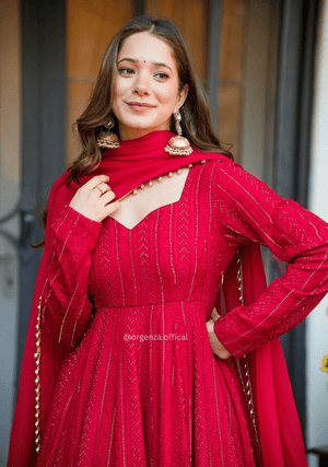 Premium Lal - Pink Anarkali Sharara Suit Set with Dupatta (3 PCS) – Ready to Wear - Orgenza Store - digisoch