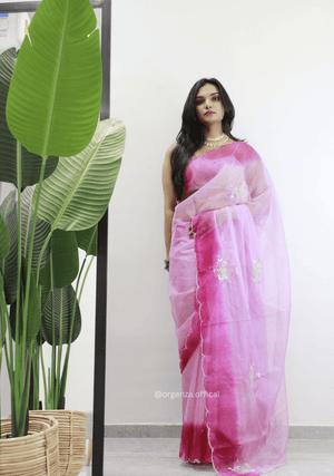 Baby Pink Colour Organza Silk Saree With Sequence Khatli - Orgenza Store - digisoch