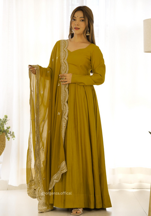 Roman Silk Chanderi Plain Anarkali Kurti - Orgenza Store