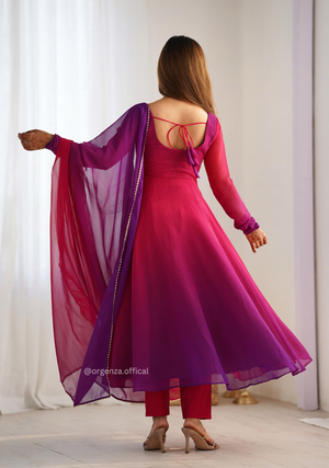 Georgette Plain Anarkali With Dupatta And Pant - Orgenza Store