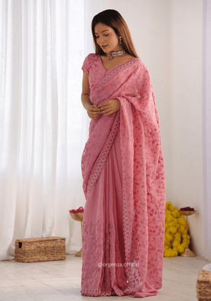 Peach Colour Pure Silky Crush Fabric Saree - Orgenza Store - digisoch