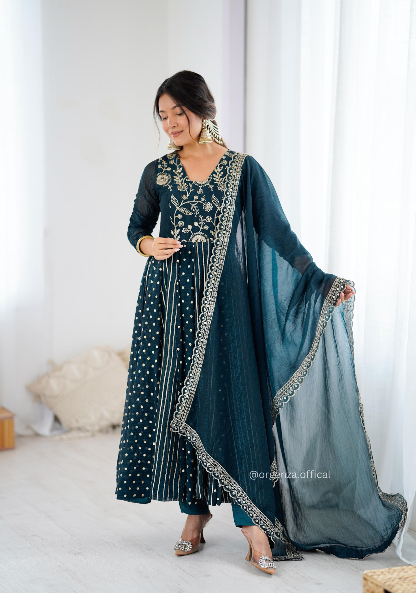 Morpitch Colour Crunchy Silk Anarkali Kurti
