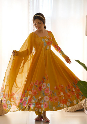 Floral Organza Anarkali With Dupatta And Pant - Orgenza Store