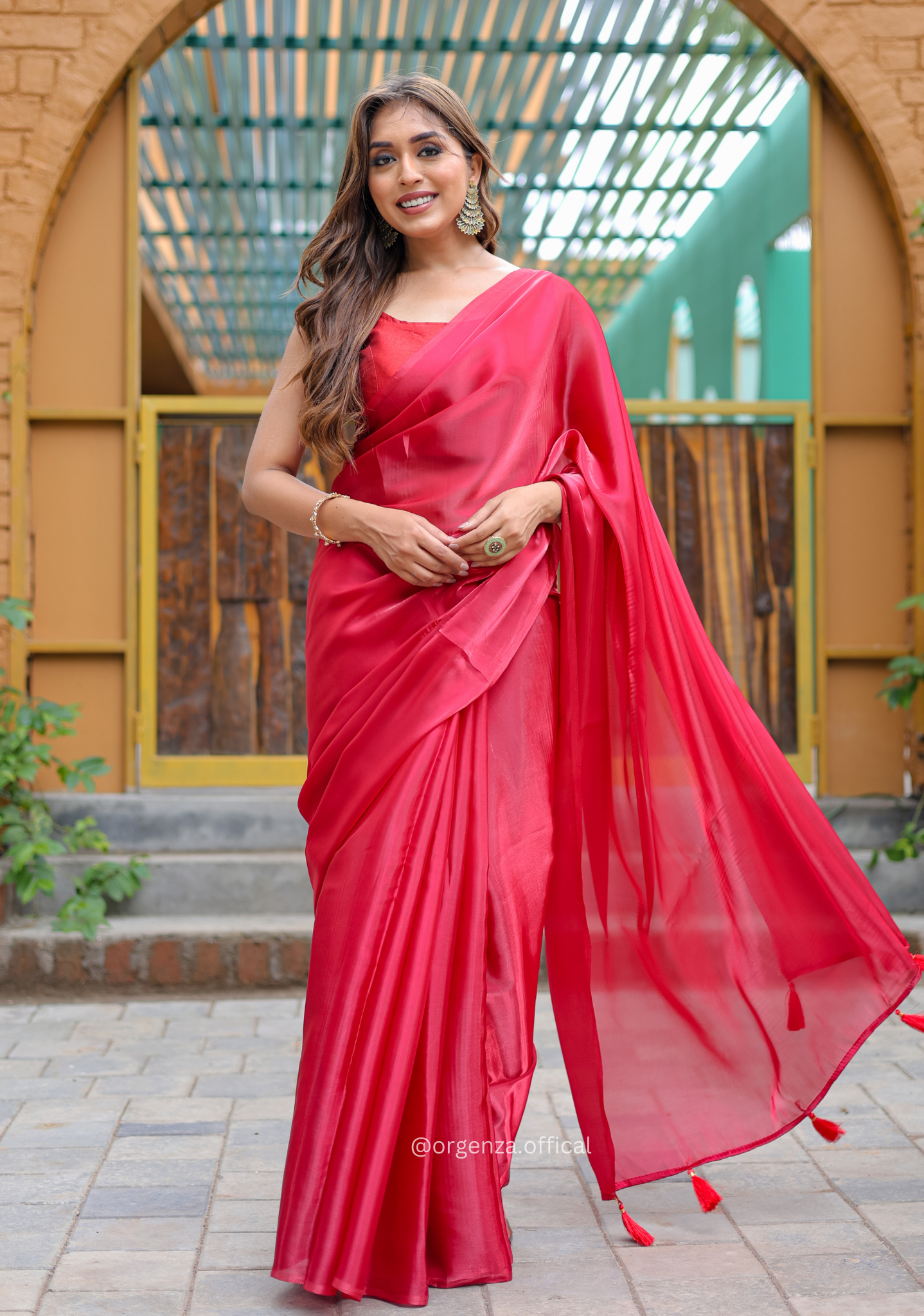 Plain Red Colour Jimmy Choo Saree - Orgenza Store