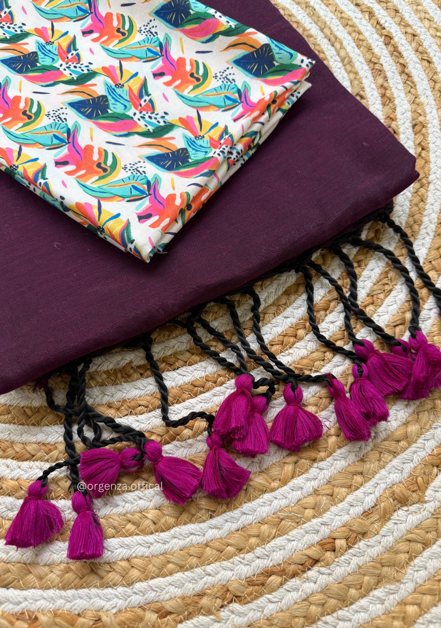 Wine Colour Cotton Saree With Multi Print Blouse