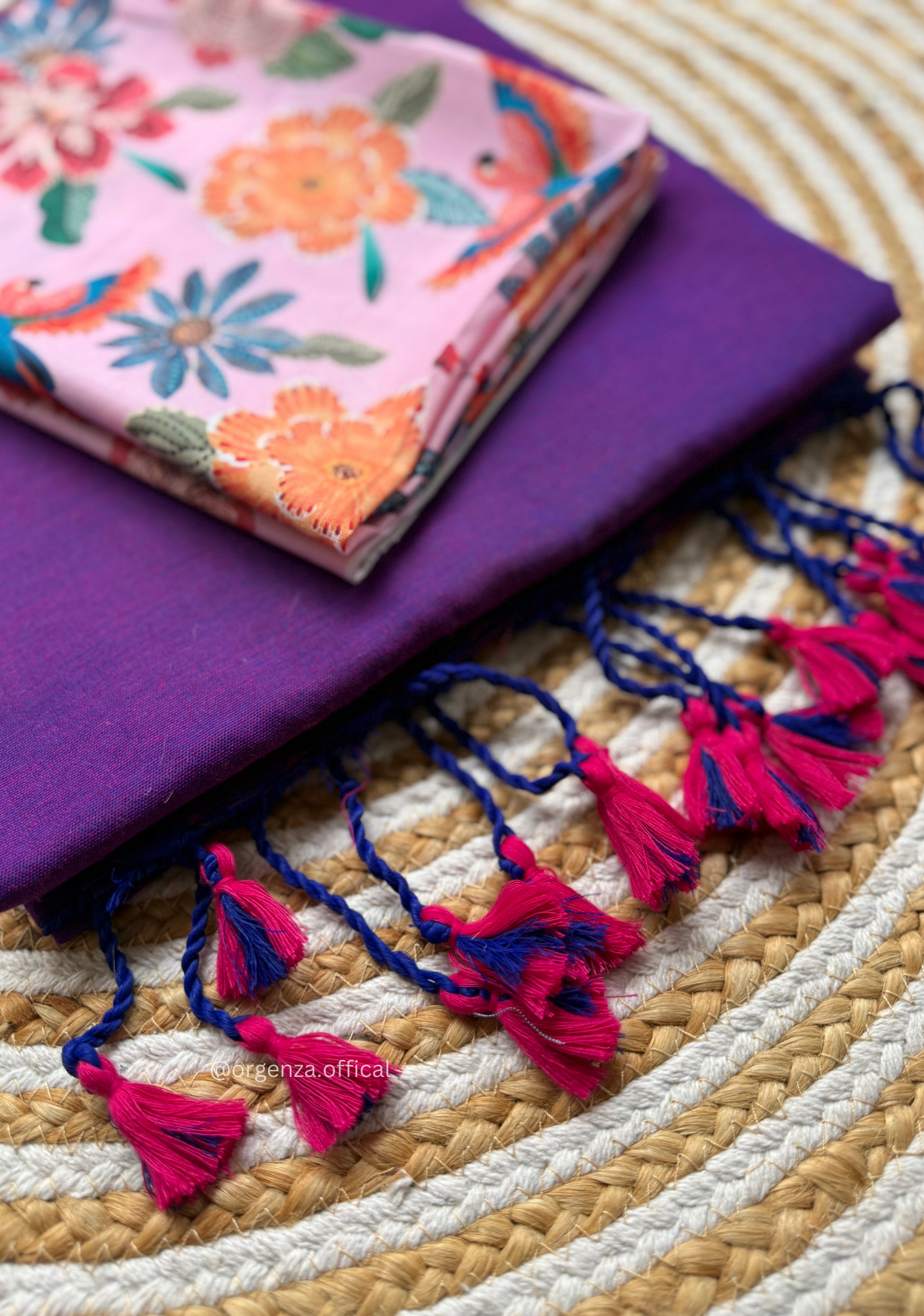 Purple Colour Cotton Saree With Flower Print Blouse