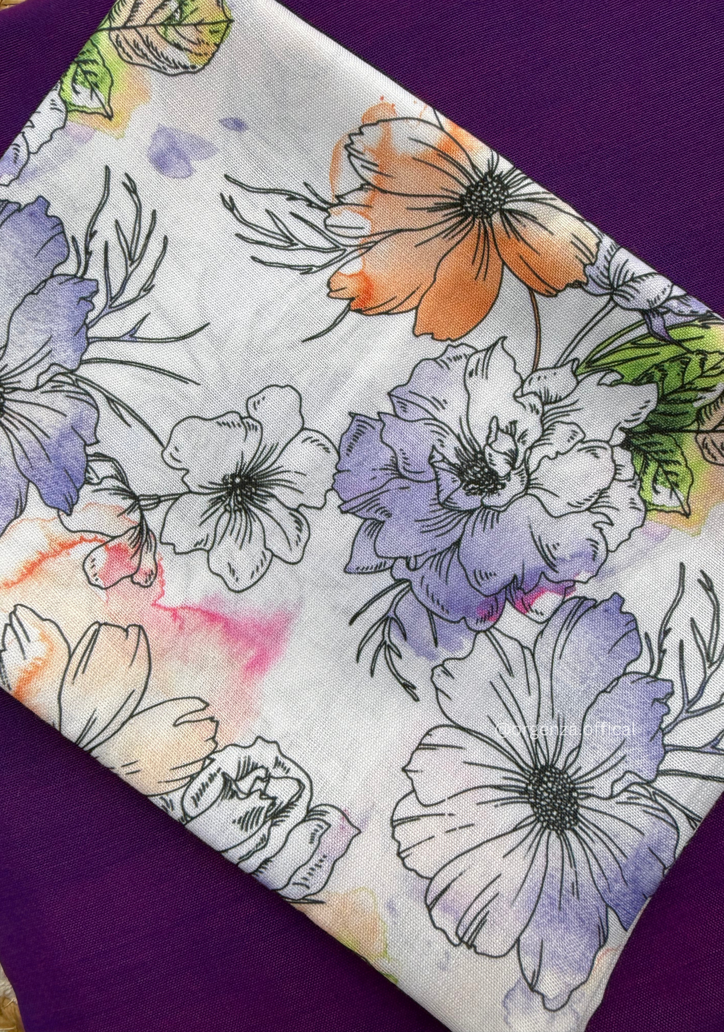 Purple Colour Cotton Saree With Purple Flower Print Blouse