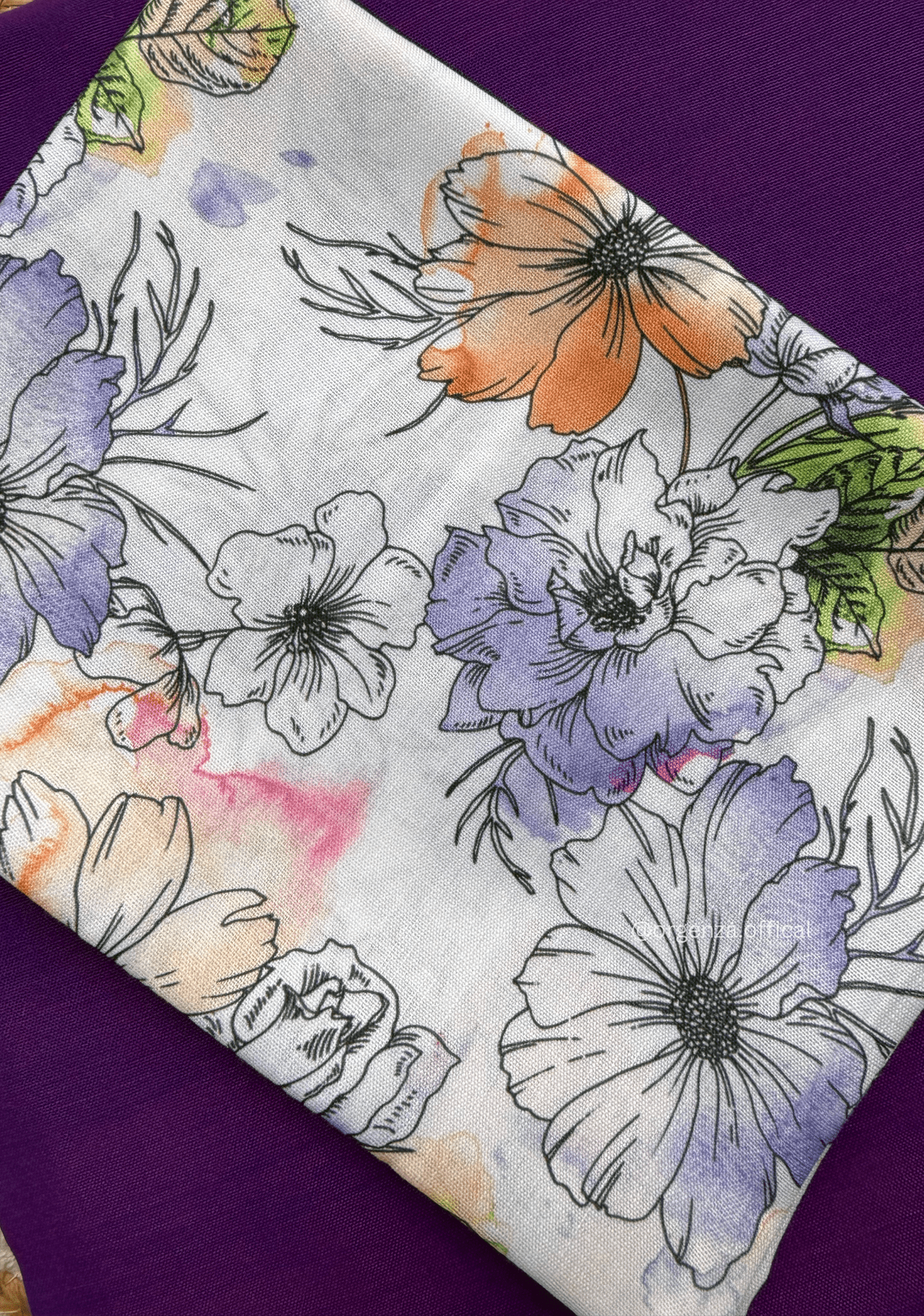 Purple Colour Cotton Saree With Purple Flower Print Blouse - Orgenza Store - digisoch