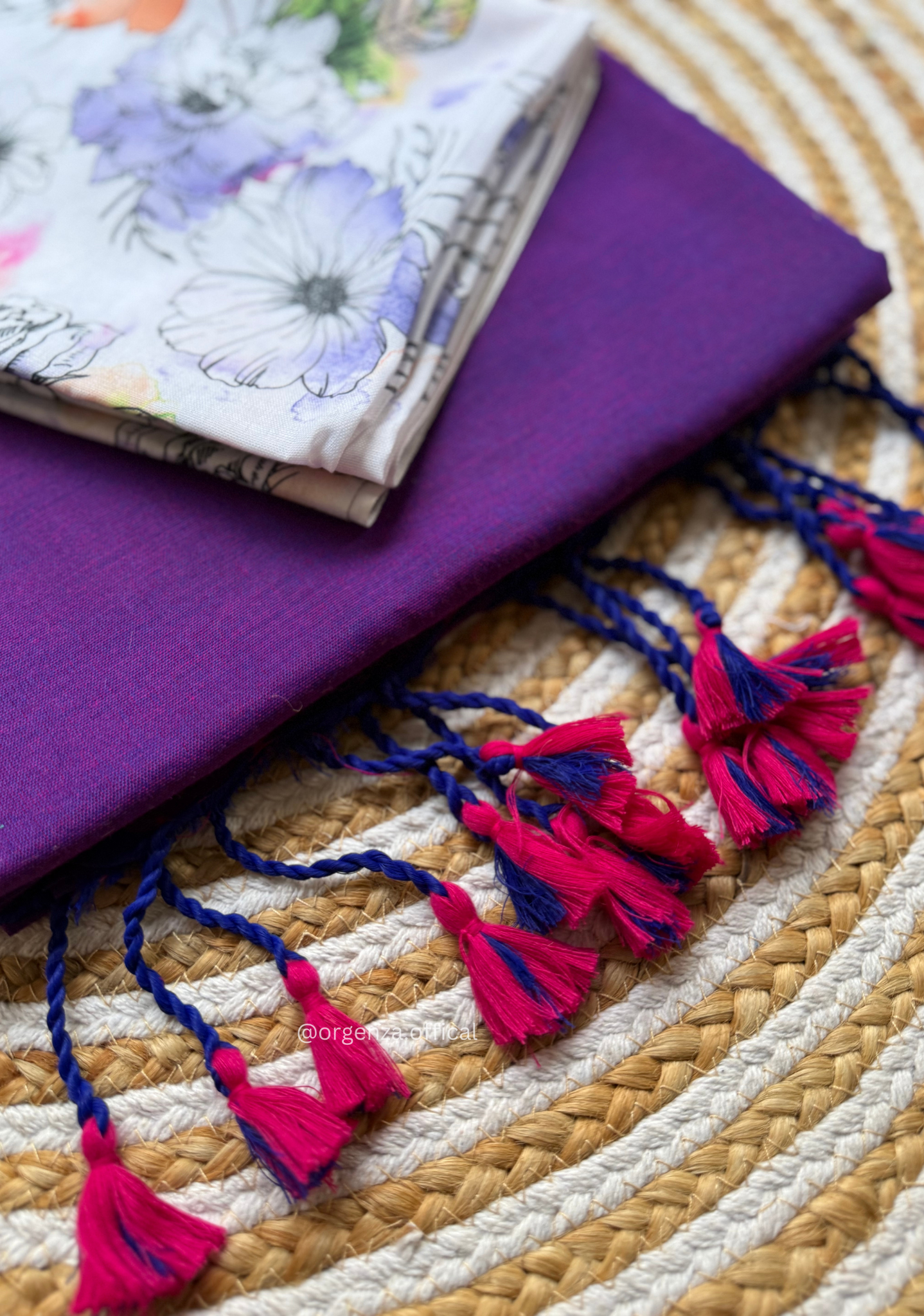 Purple Colour Cotton Saree With Purple Flower Print Blouse