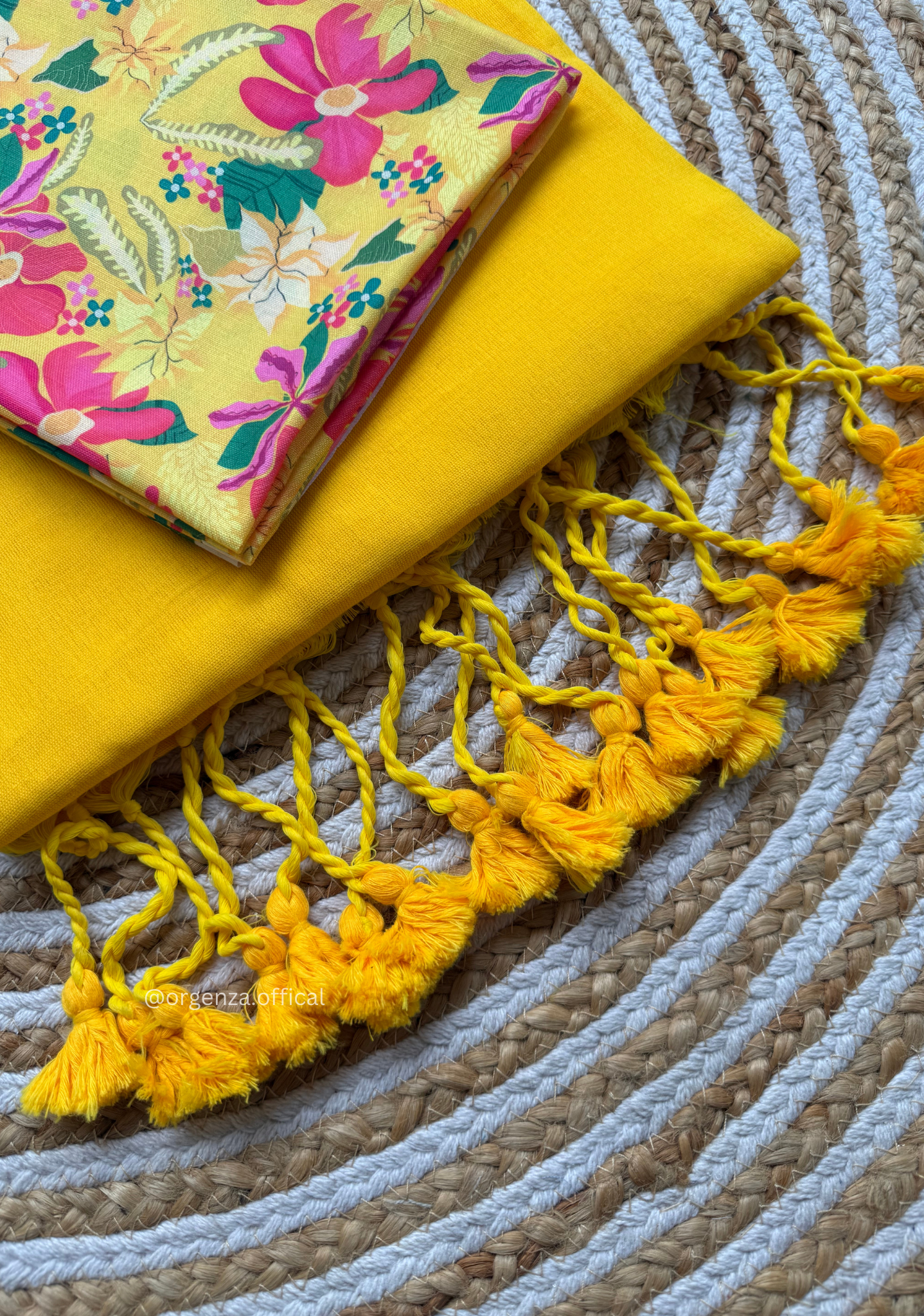 Yellow Colour Cotton Saree With Pink Flower Print Blouse