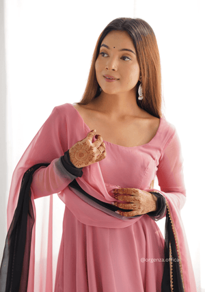 Georgette Plain Anarkali With Dupatta And Pant - Orgenza Store - digisoch