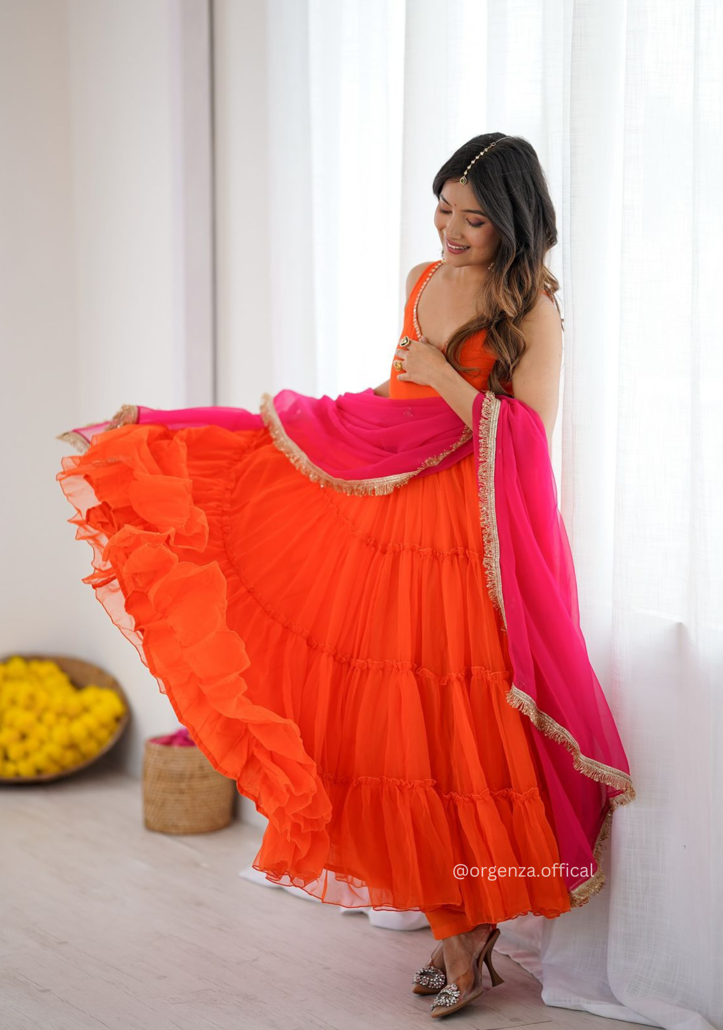 Orange Colour Georgette Chiffon Anarkali Kurti