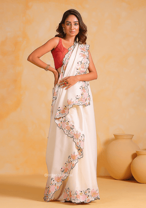 Tussar Satin Silk Saree With Embroidery Viscos Thread Work - Orgenza Store - digisoch