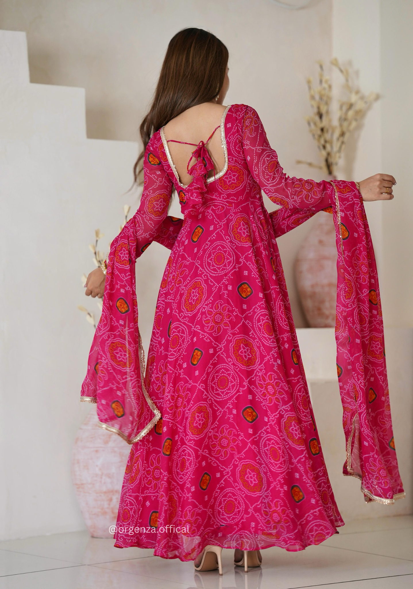 Pure Chiffon Bandhej Gown - Orgenza Store