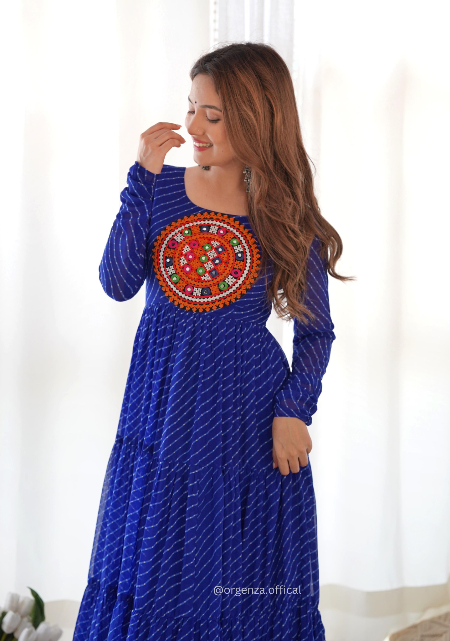 Georgette Laheriya Print Ruffle Anarkali - Orgenza Store