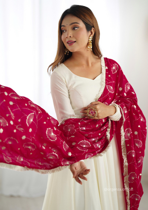 Off White Colour Vichitra Silk Anarkali Kurti - Orgenza Store