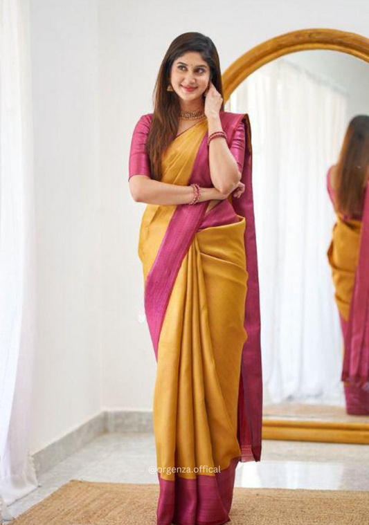 Haldi Yellow Colour Lichi Silk Saree With Jacquard Zari Work
