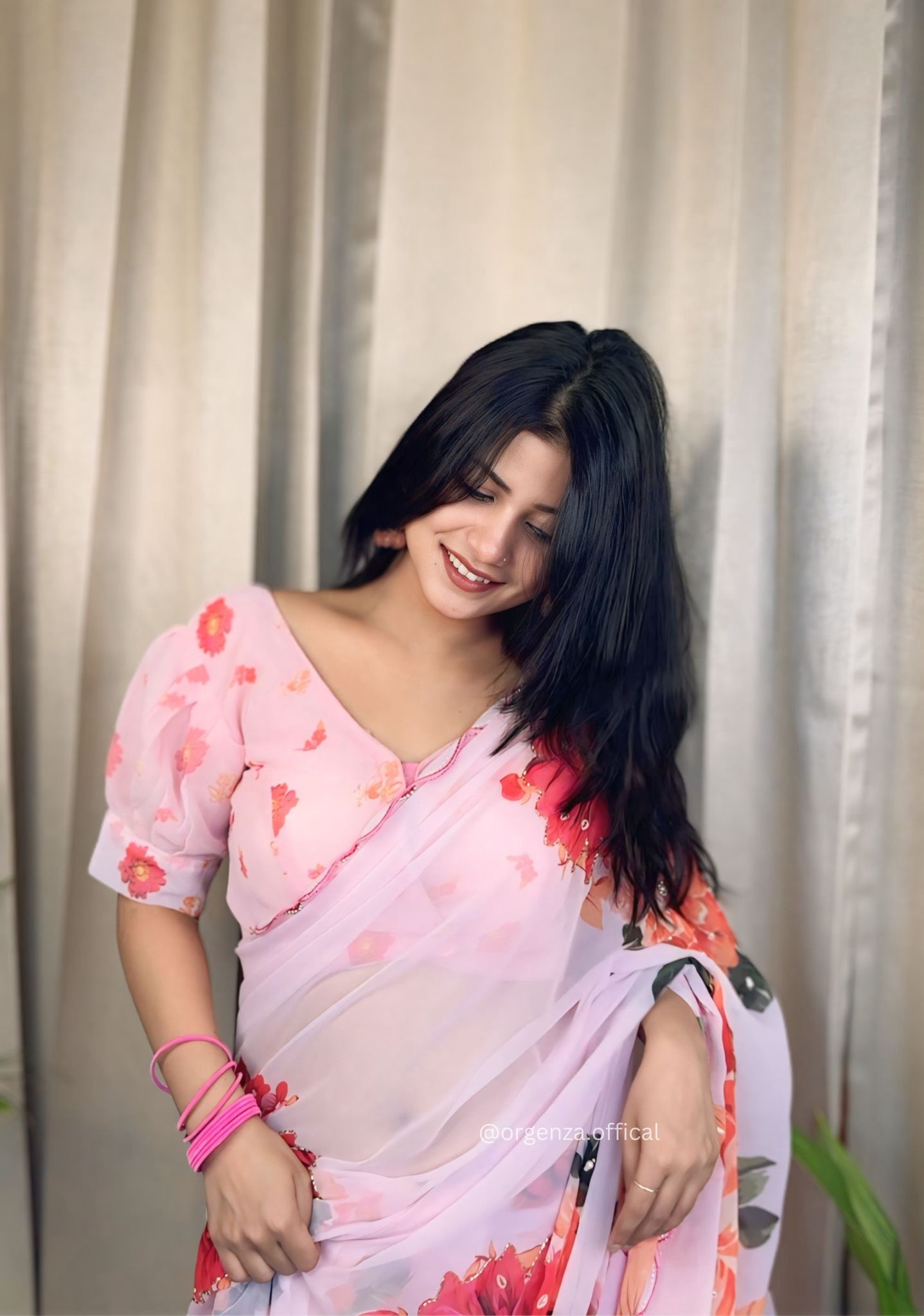 Multi Color Georgette Saree With Floral Print - Orgenza Store