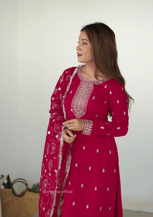 Rangoli Fabric Straight Fit Kurta With Dupatta Set - Orgenza Store