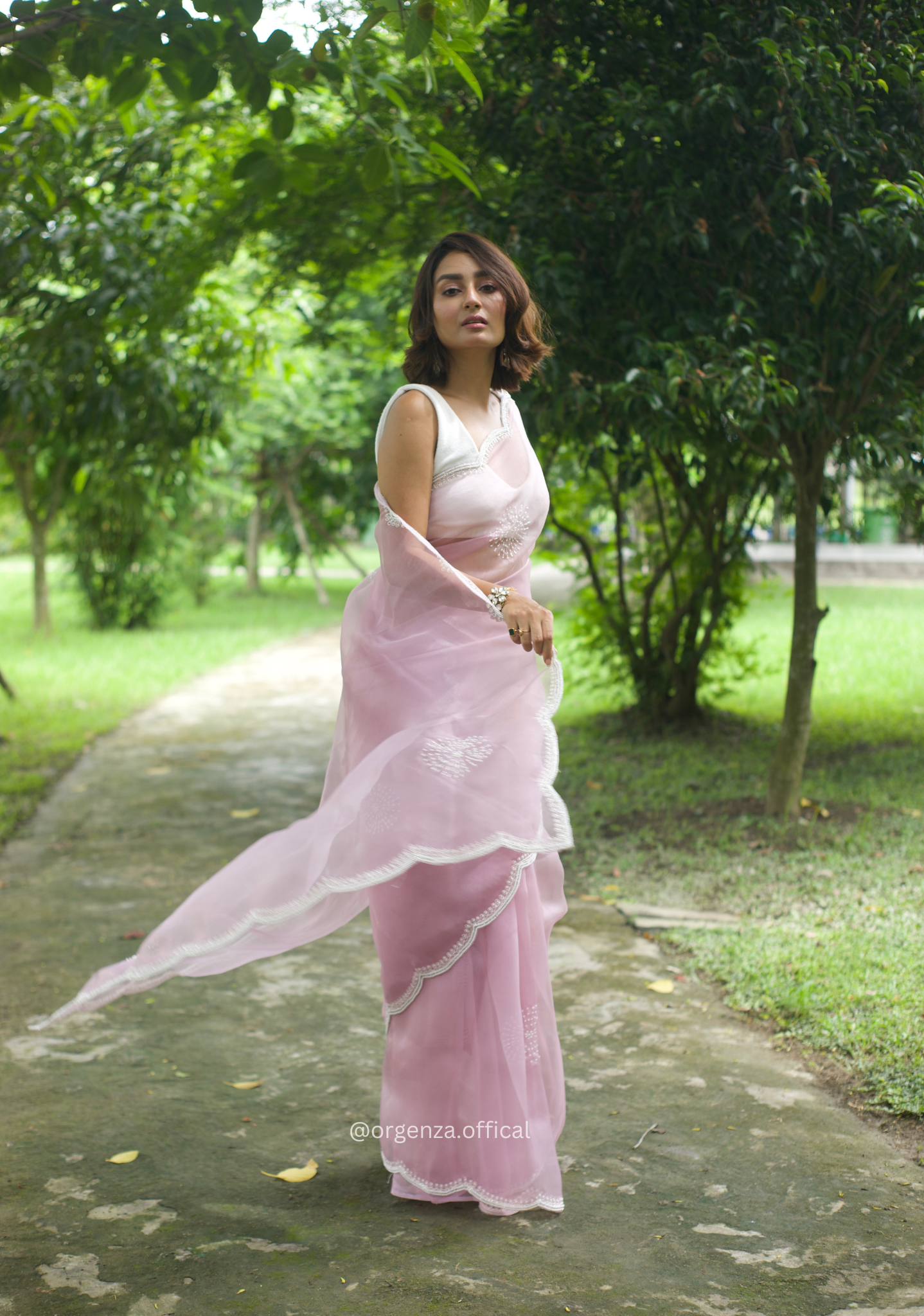 Baby Pink Colour Organza Saree With Hand Work - Orgenza Store